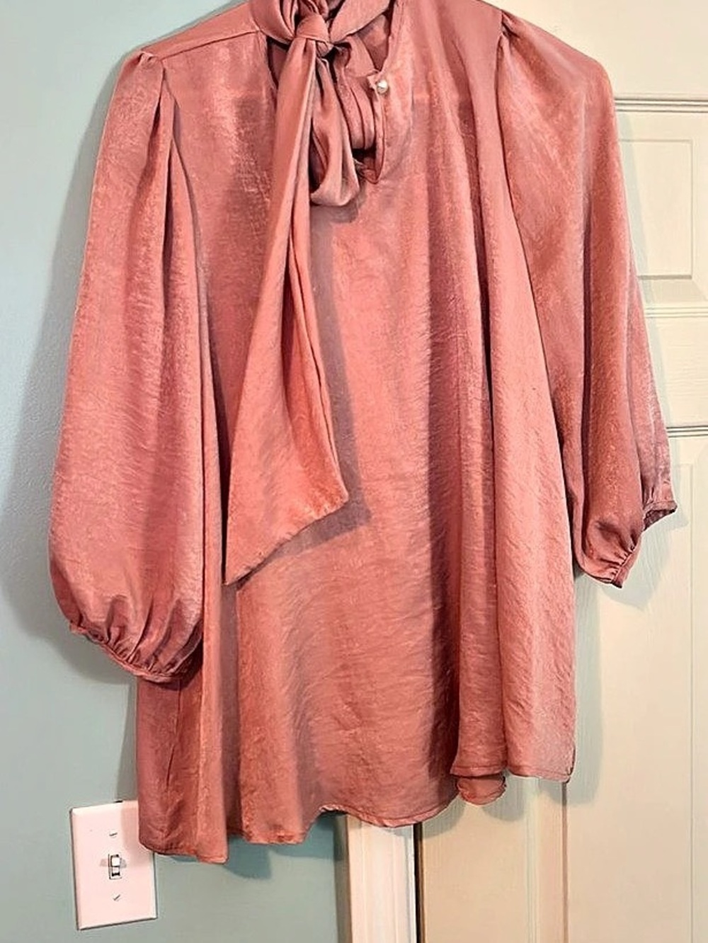 Red Lolly Tie Neck Long Sleeve Blouse in Pink Like New